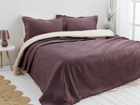 Soft Velvet Multipurpose Bedspread Set Double Size 240x260 Cm Dark Damson
