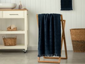 Adorn Cottony Fringed Bath Towel 70x140 Cm Dark Blue