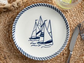 Sail Porcelain Cake Plate 19Cm White - Navy Blue