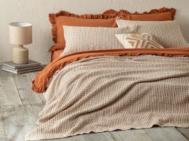 Azure Waffle Jacquard King Size Bed Quilt Set 260X280 Cm Terracotta