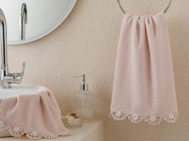 Wave Flower Crocheted Face Towel 50x80 Cm Powder Pink - Ecru