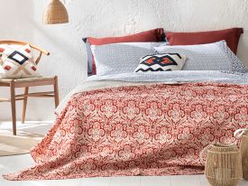 Ethnic Coral King Size Multi-Purposed Quilt 240x220 Cm Coral