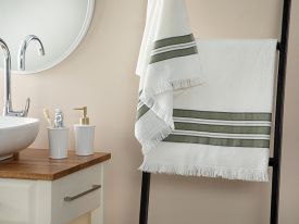 New Retro Cottony Striped Bath Towel Set 50x85+75x150 Cm Green