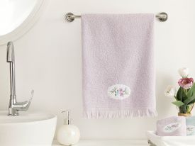 Fancy Flowers Embroidered Face Towel 50x76 Cm Lilac