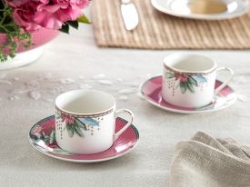 Protea New Bone China 2 Set Coffee Cup Set 80 Ml Pink