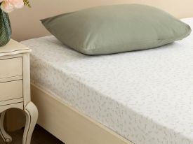 Leafy Cotton Fitted Bed Sheet Single Size 100x200 Cm Light Green