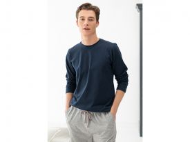 Simple Cotton Combed Cotton Men'S Pajama Set M Gray-Navy Blue
