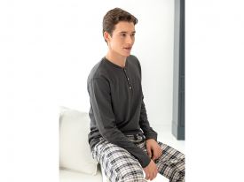 Casual Flannel Men'S Pajama Set M Anthracite