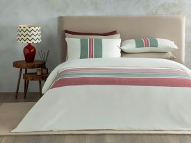 Cosy Stripe Winter Soft King Size Duvet Cover Set 240x220 cm Red - Green