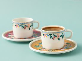 Flower Spree Porcelain 2 Set Coffee Cup Set 90 ML Mustard-Pink