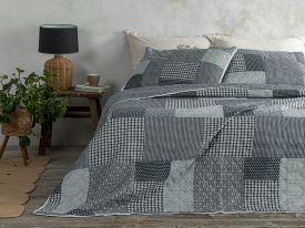 Unique Patch Multipurpose Double Person Bed Quilt Set 200x220 Cm Gray