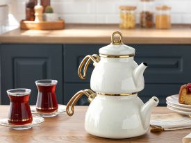 Perro Enamel Mini Size Tea Pot 0.50 Lt + 1.1 Lt White