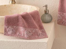 Rose Belle Bordered Hand Towel 30x40 Cm Dusty Rose