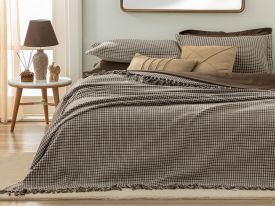 Chequer Weaved Double Person Bed Quilt Set 240X260 Cm Brown