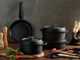 Icy Aluminum Casting Cookware Set 7 Pieces Black