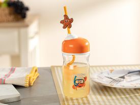 Crab Glass Kids Bottle With Straw 370 Ml Orange