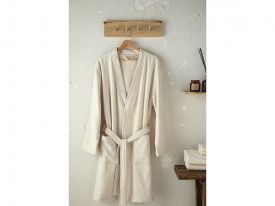 Natural Cotton & Keten Kimono Bathrobe L-Xl Beige