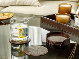 Leather Imitation Leather 6 Set Coaster 10 Cm Brown