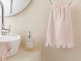Crochet Flowers Crocheted Face Towel 50x80 Cm Powder Pink - Ecru