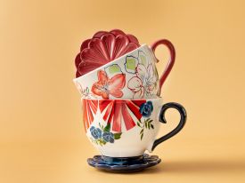 Big Flower Porcelain Cup 500 ML Red-White-Navy Blue