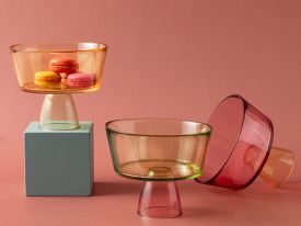 Unique Glass With Feet Presentation Bowl 16 Cm Orange-Green