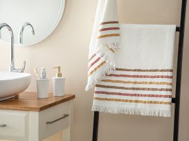 New Retro Cottony Striped Bath Towel Set 50x85+75x150 Cm Brick