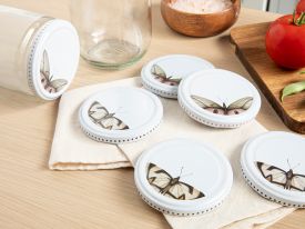 Butterfly Metal 10 Pieces JAR LID White