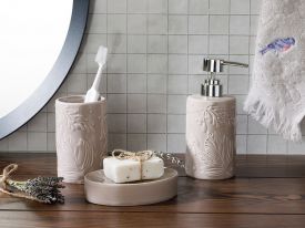 Daisies Ceramic Bathroom Set 3 Pieces 16.5x10.8x12.4 Cm Beige