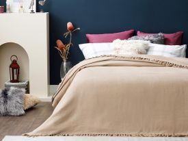 Crimped Cotton Bedspread Double Size 240x260 Cm Beige