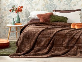 Olimpia Emboss Double Person Blanket 200X220 Cm Brown