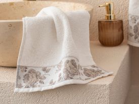 Rose Belle Bordered Hand Towel 30x40 Cm Ecru