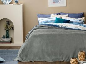 Plain Cotton Blanket Double Size 200x220 Cm Gray-Navy Blue