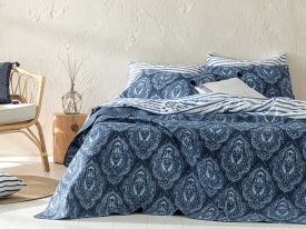 Deep Damask Multipurpose For One Person Bed Quilt Set 160x220 Cm Dark Blue
