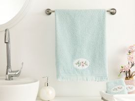 Fancy Flowers Embroidered Face Towel 50x76 Cm Seledon