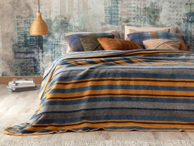 Bold Stripe Cotton Double Blanket 200x220 cm Mustard - Blue