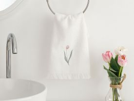 Tulip Garden Embroidered Hand Towel 30x40 Cm Ecru