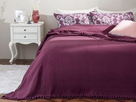 Crimped Weaved Bed Quilt Double Size 240x260 Cm Damson