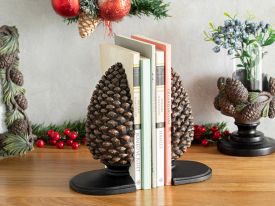 Pine Tree Band Polyresin Bookend 16.7x10.9x18.3 Cm Brown