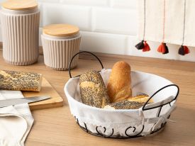 Twist Metal Round Bread Basket 30x8 Cm Beige