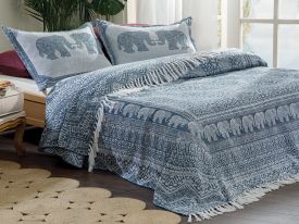 Jacquard Weave Double Person Bed Quilt Set 240x260 Cm İndigo