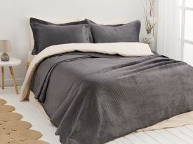 Soft Velvet Multipurpose Bedspread Set Double Size 240x260 Cm Anthracite