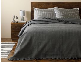 Plaid Cotton Bedspread Double Size 240x260 Cm Dark Gray