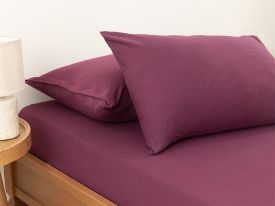 Plain Cotton Fitted Bed Sheet Set Single Size 100x200 Cm Cherry