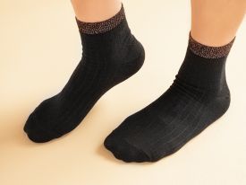 Shiny Cotton Woman Ankle Socks 36-40 Black