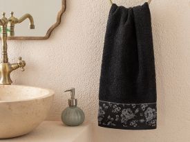 Rose Belle Bordered Face Towel 50x70 Cm Anthracite