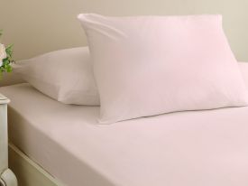 Plain Combed Cotton Fitted Bed Sheet Set Single Size 100x200 Cm Light Pink