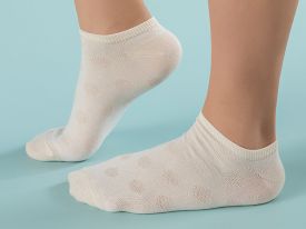 Cool Dot Cotton Woman Ankle Socks 36-40 Ecru