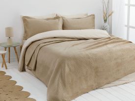 Soft Velvet Multipurpose Bedspread Set Double Size 240x260 Cm Beige