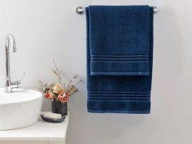 Romantic Stripe Filoselle Bath Towel Set 50x85cm + 70x150cm Light Navy Blue