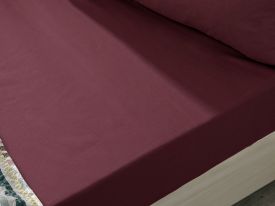 Plain Cotton Fitted Bed Sheet 140x200 Cm Cherry